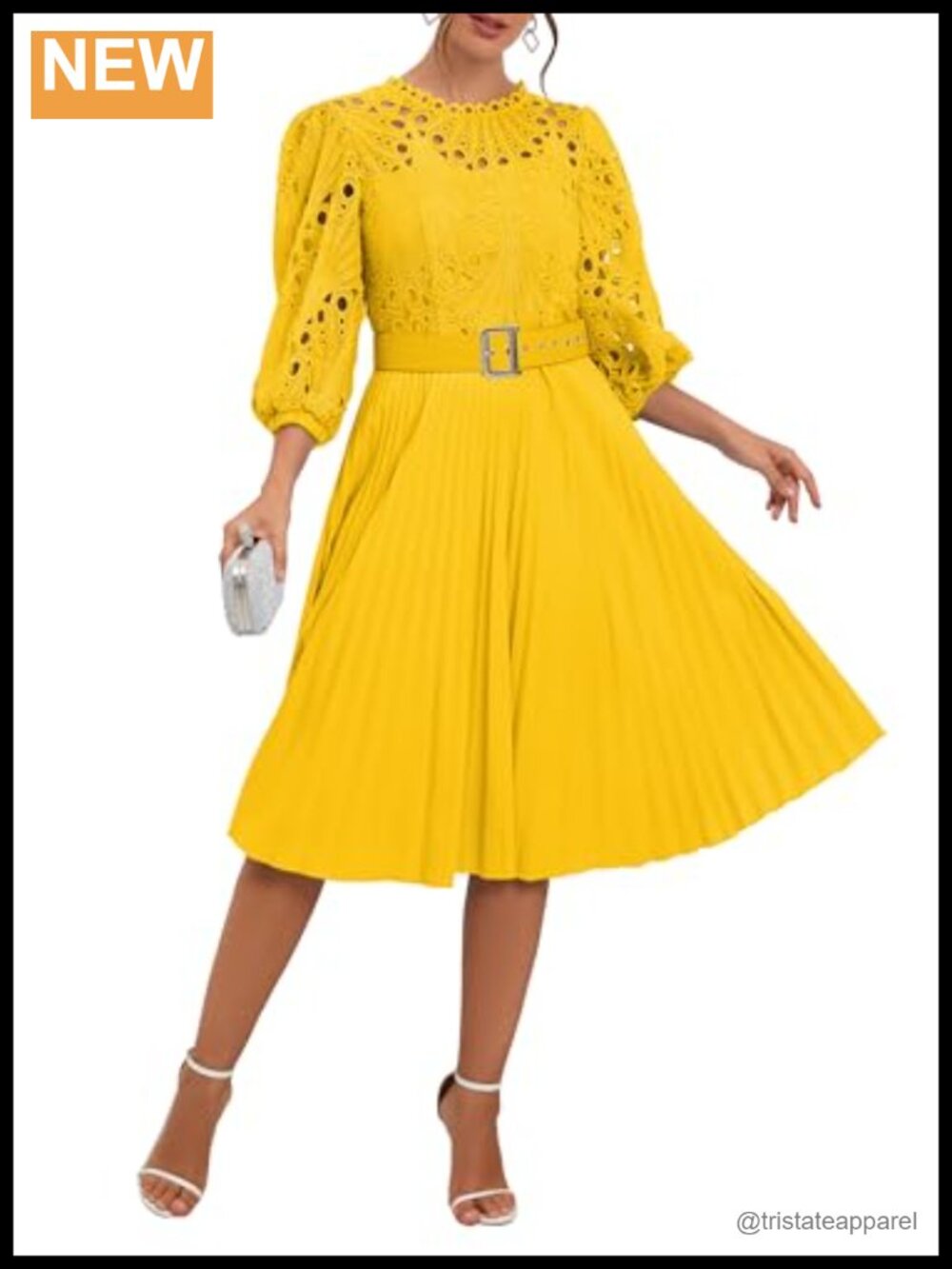 Lace Pleated Midi Dress Puff Short Sleeve Party Cocktail Evening